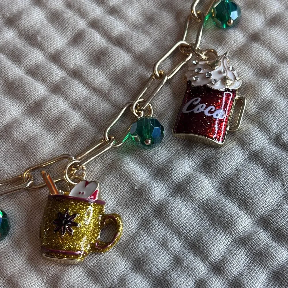Anthropologie Bag Charm Chain Coca Cola Martini Coffee Mug‎ Purse  NWT Gold Tone
